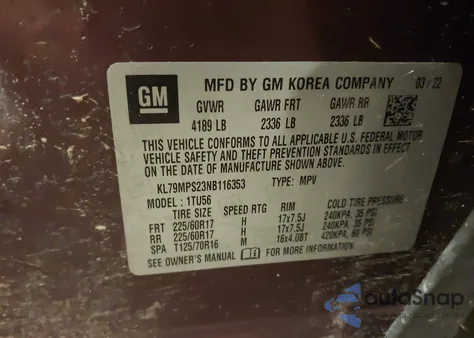 2022 Chevrolet Trailblazer Fwd Lt z USA, uszkodzony, nr VIN KL79MPS23NB116353